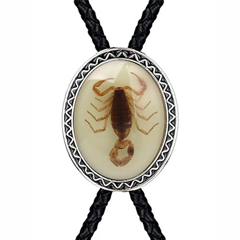 Naturel stone Scorpion bolo tie for man Indian cowboy western cowgirl leather rope zinc alloy necktie