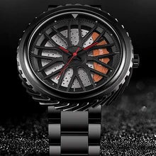 SANDA Hardlex Reloj de pulsera para hombre, cronógrafo de cuarzo con diseño de rueda, diseño creativo de negocios, indicador de 24 horas, resistente al agua