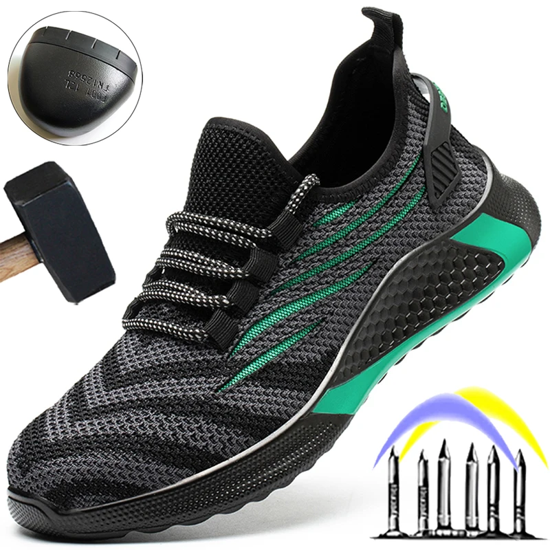 Descuento Zapatos de seguridad de mujer y hombre, zapatillas de trabajo indestructibles, ANTIPERFORACIONES, antigolpes, protección de punta de acero, envío directo aKwjM5naLlx