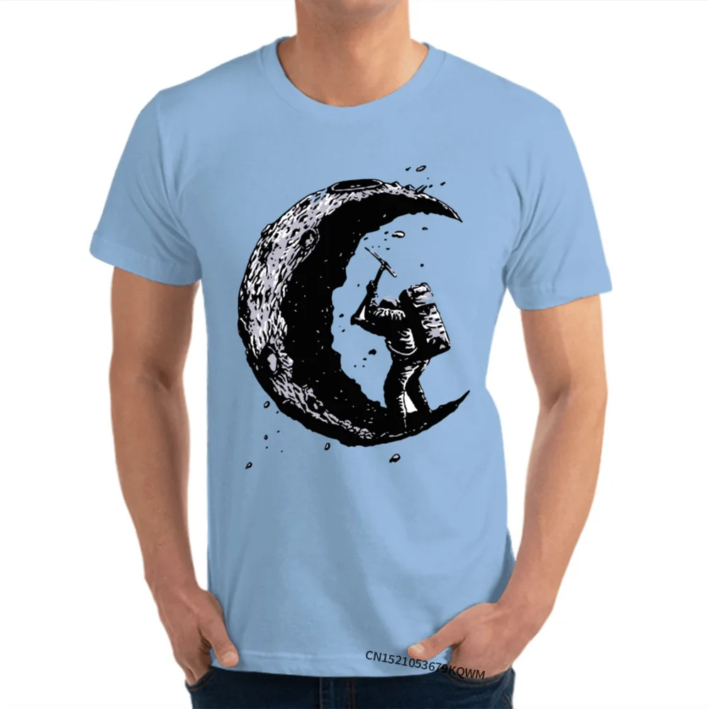 Printed On Crew Neck T Shirts Summer Tops & Tees Short Sleeve Discount Cotton Geek Tops Tees Normal Mens Drop Shipping Digging the moon Funny T Shirt 1 10 light