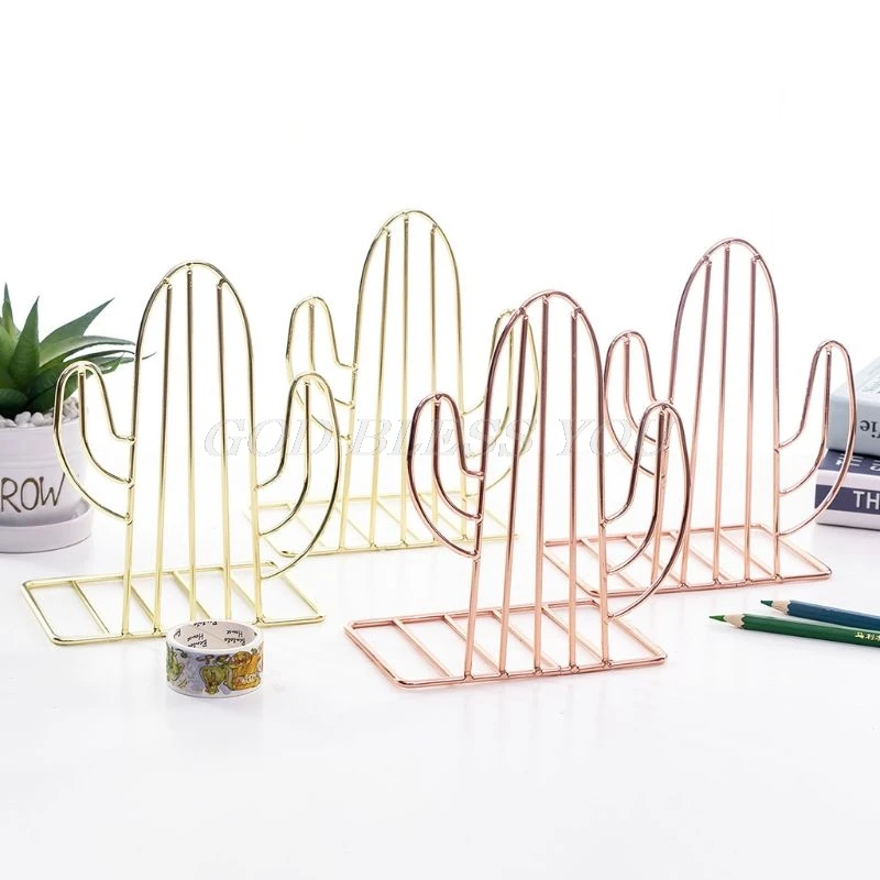 

2PCS/Pair Creative Cactus Shaped Metal Bookends Book Support Stand Desk Organizer Storage Holder Shelf