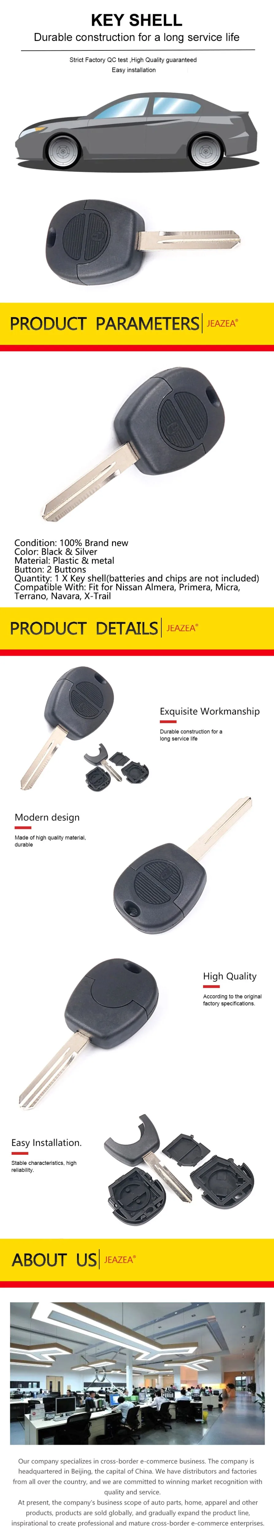 JEAZEA 2 Buttons Black Remote Key Fob Case Shell Fit for Nissan Almera Primera Micra Terrano Navara X-Trail