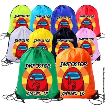 

Hot Game Among Us School Backpack Boy Girl Cartoon Drawstring Non-woven BagTravel Bag Kids Birthday Party Gift Bag 34*43CM 2pcs