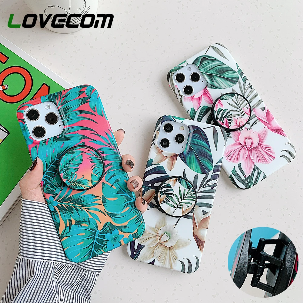 LOVECOM Ретро Цветочный Лист Чехол для телефона с держателем iPhone 12 Mini 11 Pro Max XR XS 7 8 6 Plus