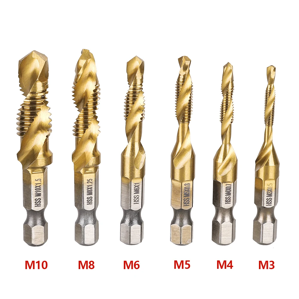 Steel for Industry Different Gift HSS Tap Drill Bit Hex Shank Tap 6PCS Hex Drill Metric M35 Blue NACoating 6-Piece Set 