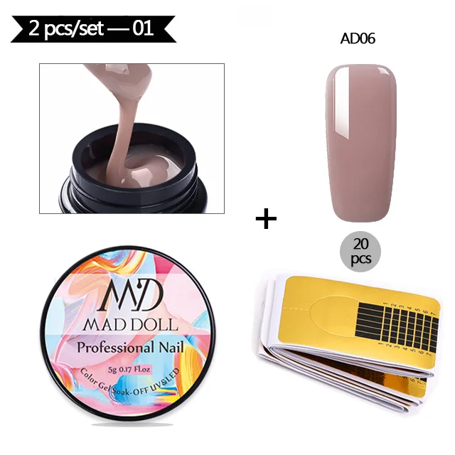 Set 6 MAD DOLL Poly Quick Extension UV Gel Set Clear White Pink Builder Nail Gel Polish for Nail Extensions Nail Forms Acrylic Tips - Цвет: Set 6