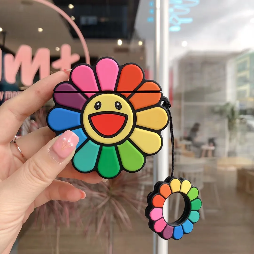 Мягкий силиконовый защитный чехол для наушников Murakami Takashi Smiley Sunflower, противоударный чехол, ремешок для подарка