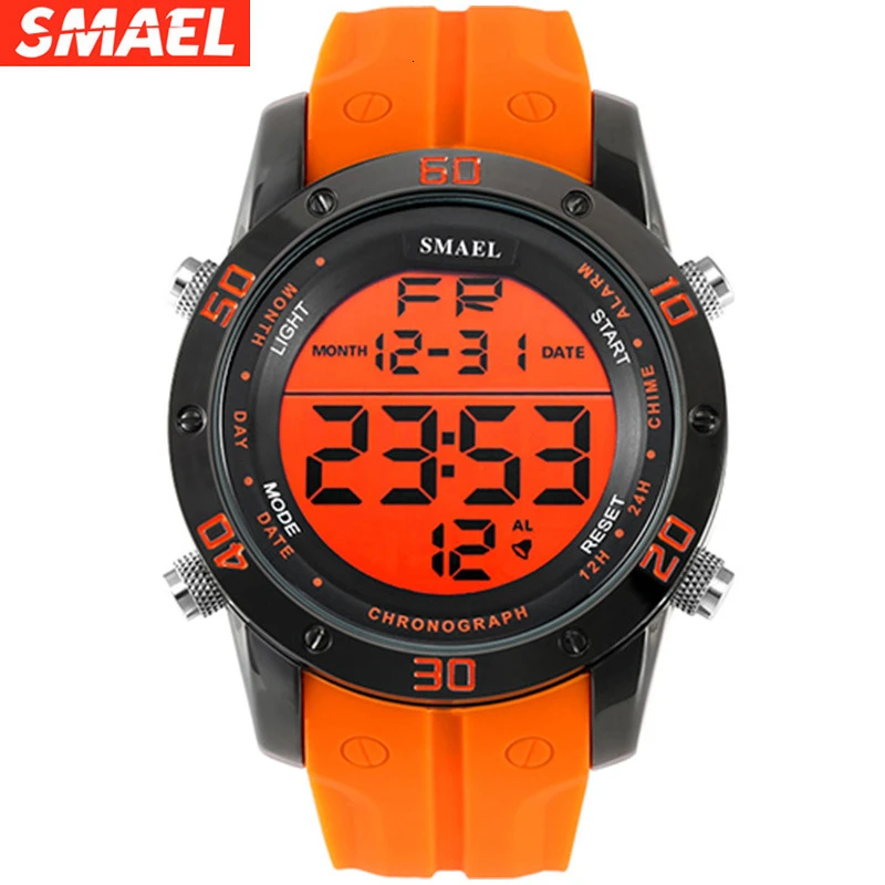 

Fashion Watches Men Orange Casual Digital Watches Sports LED Clock Male Automatic Date Watch 1145 Men's Wristwatch Waterproof