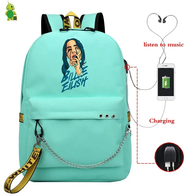 Рюкзак Mochila Billie Eilish, школьные сумки для девочек-подростков, рюкзак для ноутбука с зарядкой через Usb, Женские рюкзаки в стиле хип-хоп, модная сумка для книг - Цвет: 8