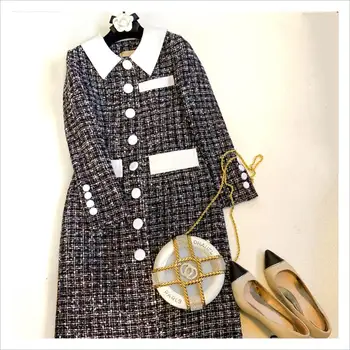 

New coat thick cotton cloth clip popular edition black basket color long female long woolen cloth coat