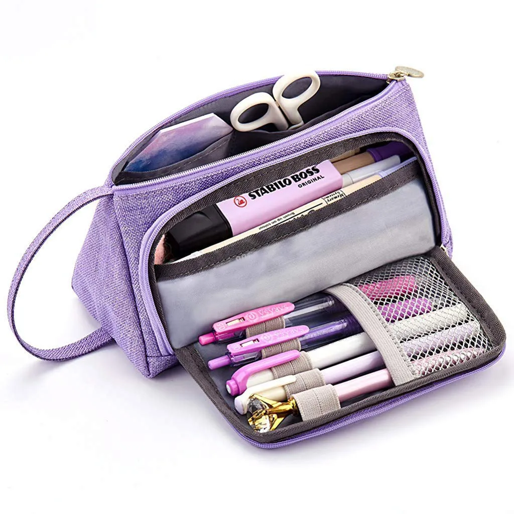 

Cosmetic Bag Pencil Case Pouch Pen Holder for Middle High School Office College Girl Adult Large Storage Pink Stationery Bag
