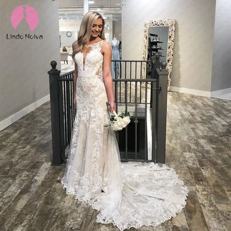 Изготовление под заказ Vestido De Noiva сексуальное длинное платье с длинным шлейфом без спинки Бохо недорогое свадебное платье кружевное свадебное платье с юбкой-годе
