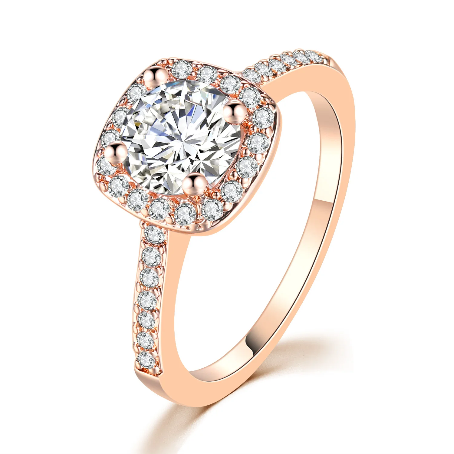 Серебряное изысканное модное квадратное обручальное кольцо, изготовленное из AAA+ Кубического циркония R531 - Цвет основного камня: clear rose gold 560