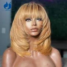 Amethist Blonde Bob Menselijk Haar Pruiken Laag Cut #27 Braziliaanse Remy Volledige Machine Hoofdhuid Top Korte Bob Pruik Met pony Voor Zwarte Vrouwen