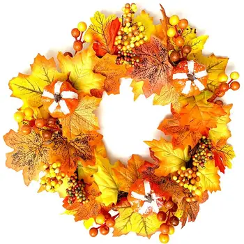 

1pc Creative Halloween Wreath Artificial Novelty Pumpkin Maple Leaf Decor Wreath Photography Props Home Decor For Halloween