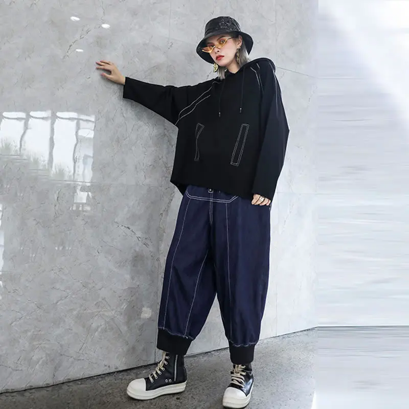 XITAO Drawstring нерегулярная Толстовка Женская мода плюс размер с капюшоном воротник Повседневная элегантная Толстовка для миноритета GCC2344