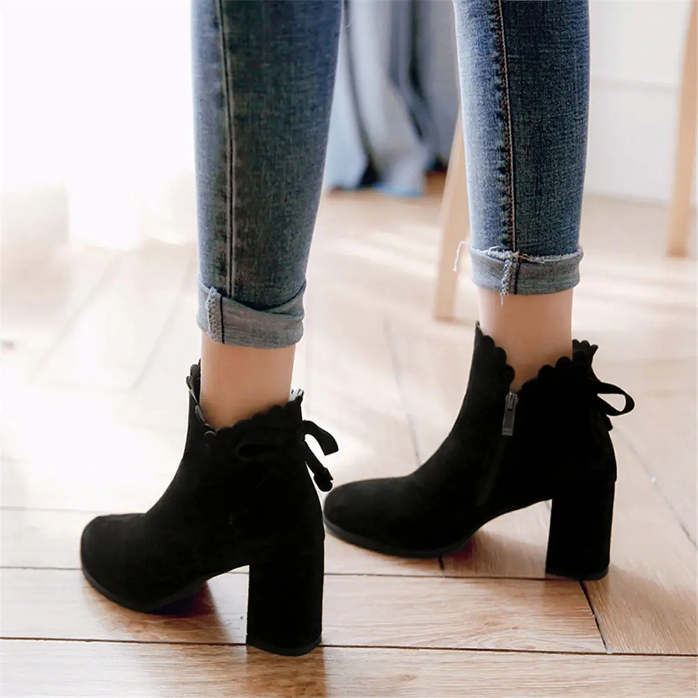 

SARAIRIS 2020 Large Size 32-46 Mature Flock Chunky High Heels Office Lady Ankle Boots women's Shoes Woman Female Booties