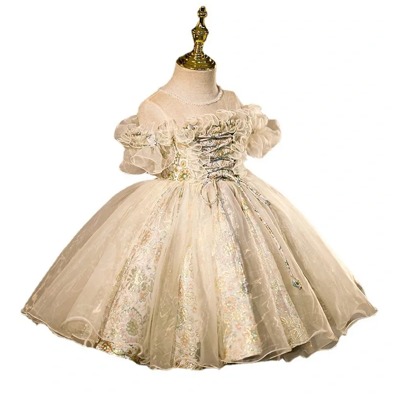 Infant Girl Dresses Girl Ball Gown Tutu Princess Dress Beads Lace Baby Girl Dress 1st Birthday Party Dress Wedding Girl Clothes