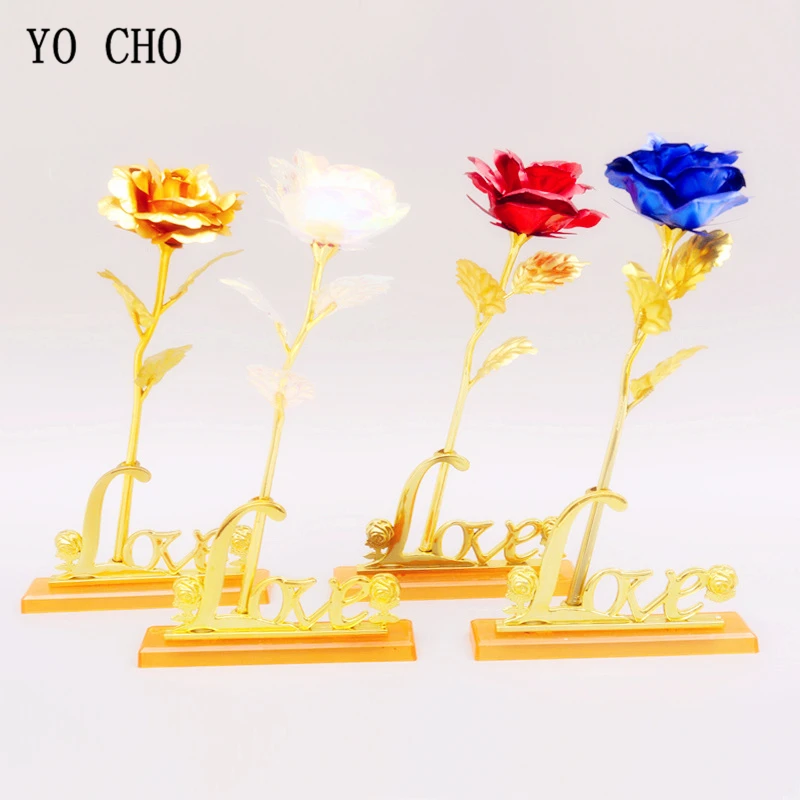 YO CHO 24K Foil Plated Gold Rose Flower Galaxy Box Artificial Wedding Valentine's Day Christmas Creative Gift Golden | Дом и сад