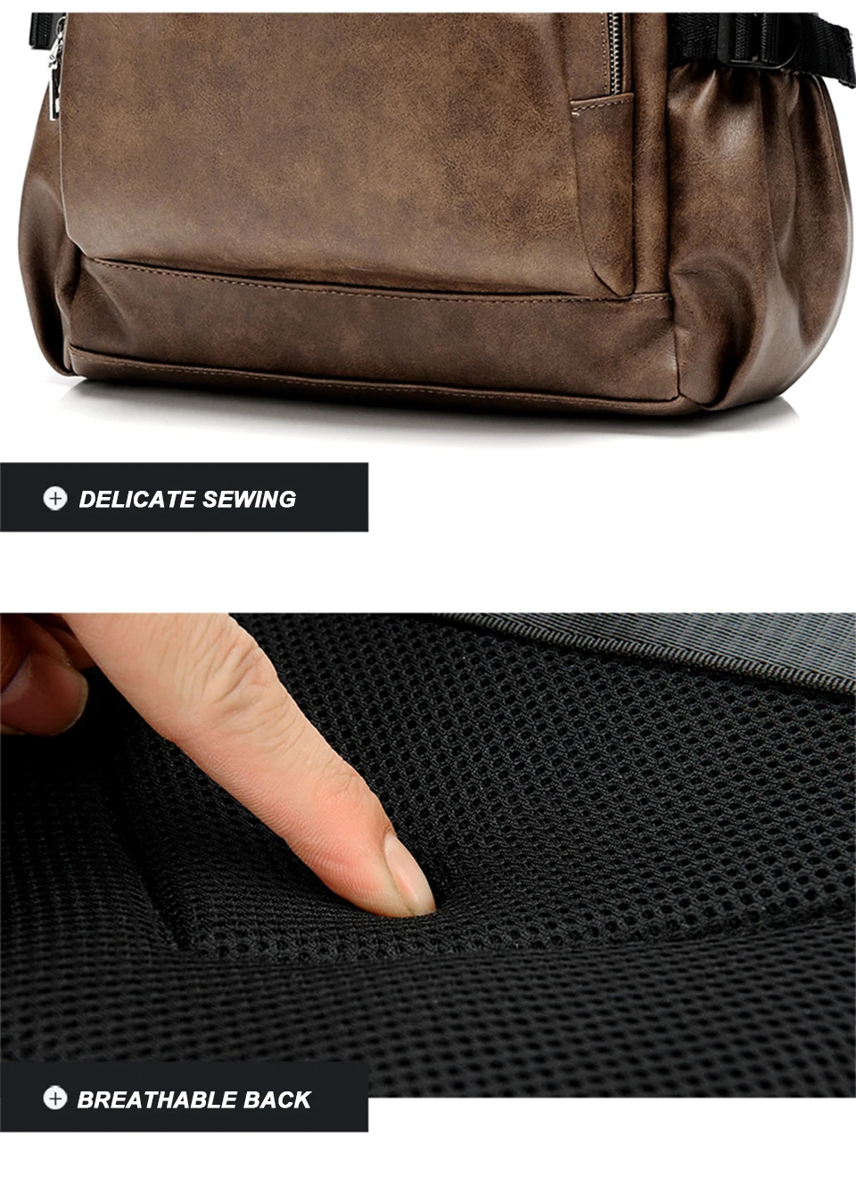 PU Leather Backpack USB Charger Men Bag Male Back Pack School Student Waterproof Laptop Bags Notebook Man 15.6 for Teenager Boys (15)
