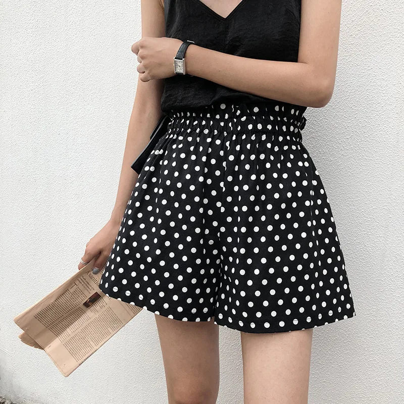 

Women's High Waist Loose Style Slimming Hot Short Pants Classical Round Dot Printed Wide-Leg Trousers Shorts