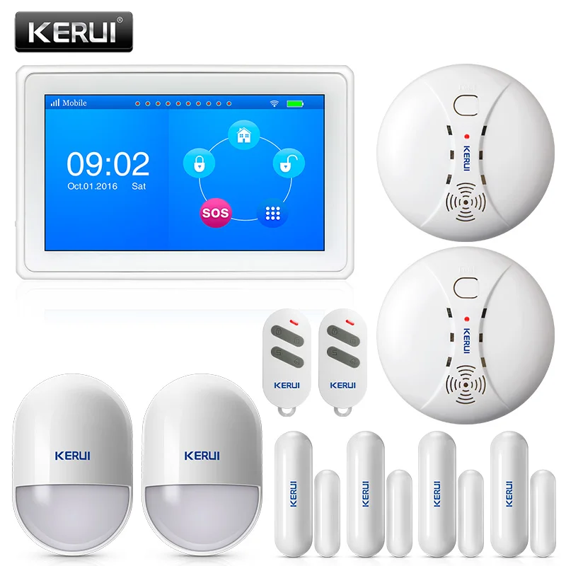 

KERUI 7 Inch TFT Color Display WIFI GSM Smart Home Burglar Security Alarm System with Motion Detector Smoke Door Open Sensor