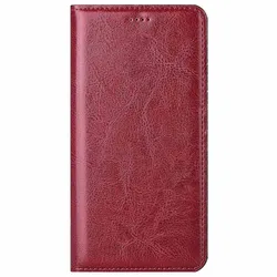 Magnet Genuine Leather Flip Wallet Phone Case Cover for OnePlusNord CE6 (Wind Red)