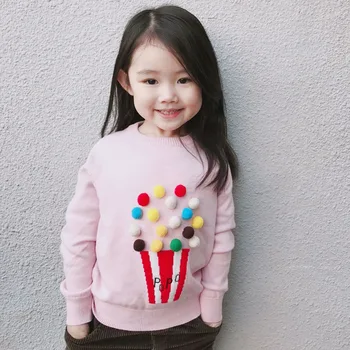 

Spring Autumn baby sweater girls knitwear kids pullover children tops clothes 3D ball pop cup letter dobby jacquard 1 to 6 yrs