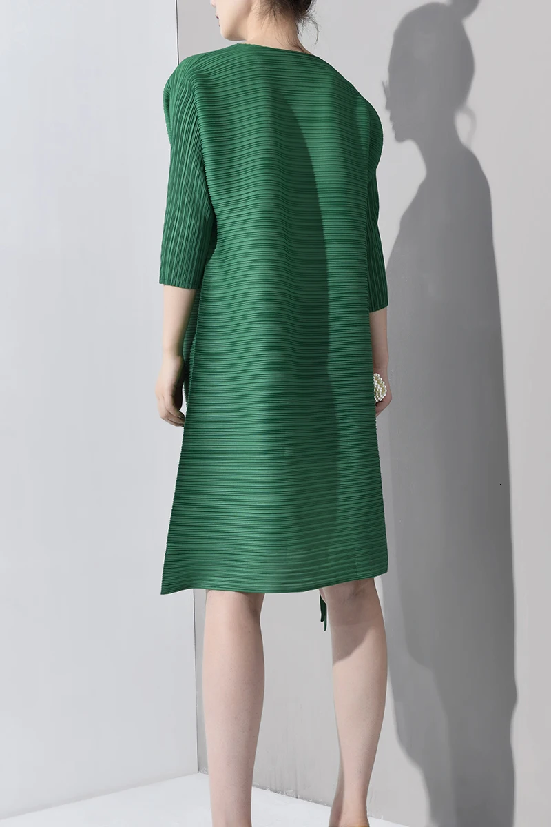 LANMREM Новая модная женская рубашка с длинным рукавом женские толстовки Vestido плиссированный винтажный пуловер с зеленым галстуком свободное платье WH365