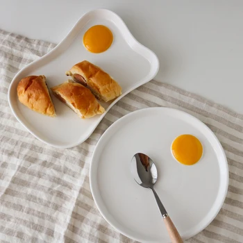 

Egg Relief Plate Ceramic Creative Design Tableware Hand-painted Dishes Breakfast Tray Dishes and Plates Sets Children's Plate