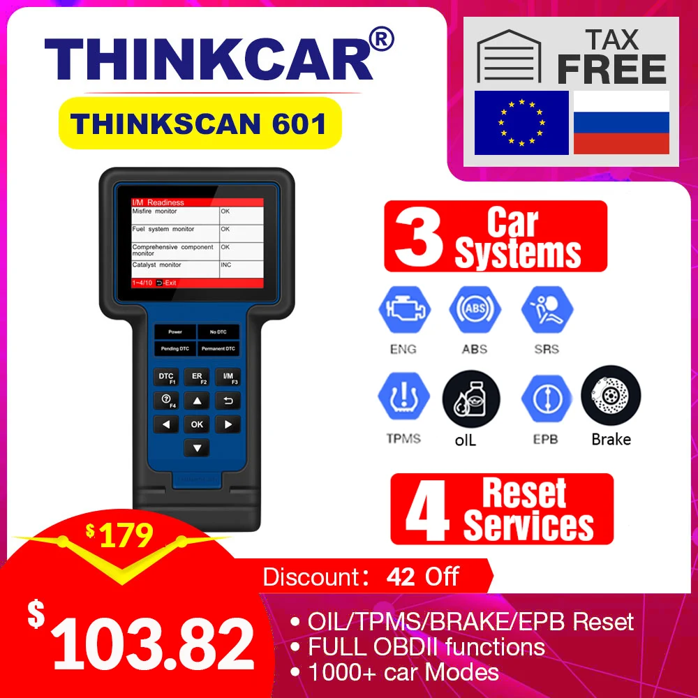 Автомобильный диагностический инструмент OBD2 THINKSCAN TS601For En ABS SRS 4 сервисы сброса PK