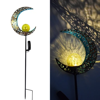 

Patio Stake Outdoor Lawn Pathway Courtyard Crackle Glass Moon Waterproof Warm White LED Garden Light Solar Powered Decorative