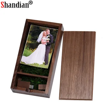 

SHANDIAN (1 PCS Free LOGO) Photo Unique Album walnut Wood USB + Box Pendrive USB flash drive 8GB 16GB 32GB 64GB (120*250*50 mm)
