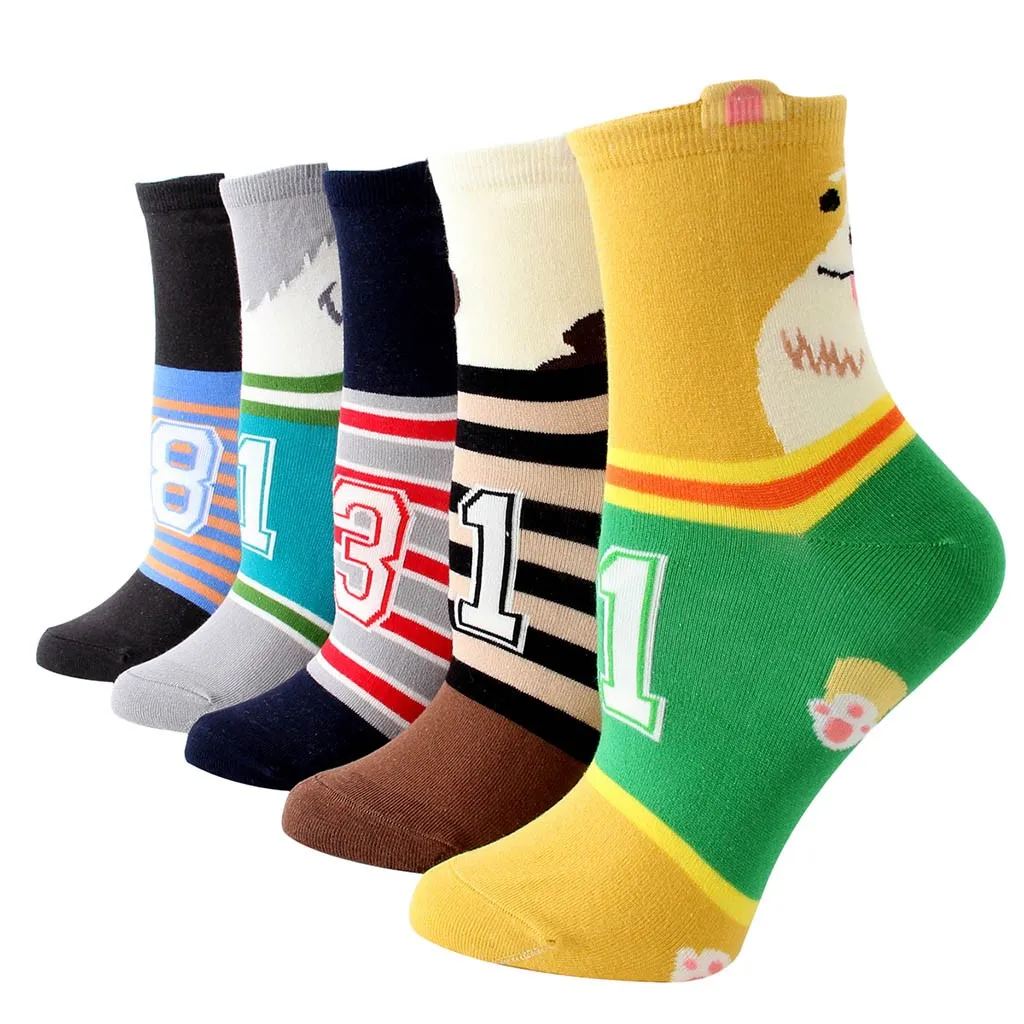 Рождественские женские хлопковые короткие Носки с рисунком кота, 5 пар, зимние носки с принтом милой собаки W1209