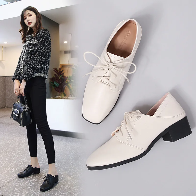 

Spring Shoes Women's Semi-high Heeled 2020 New Style Bullock Women's Autumn Chunky-Heel Slip-on Versatile British-Style Small Le