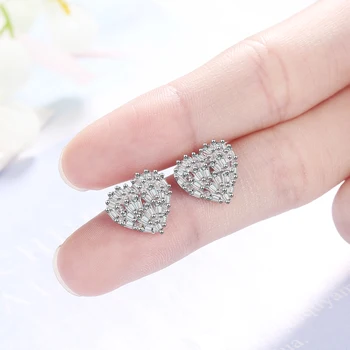 

S925 Sterling Silver Gold Color Cute Heart Bling Zirconia Stone Stud Earrings for Women Korean Earrings Fine Jewelry 2020 New