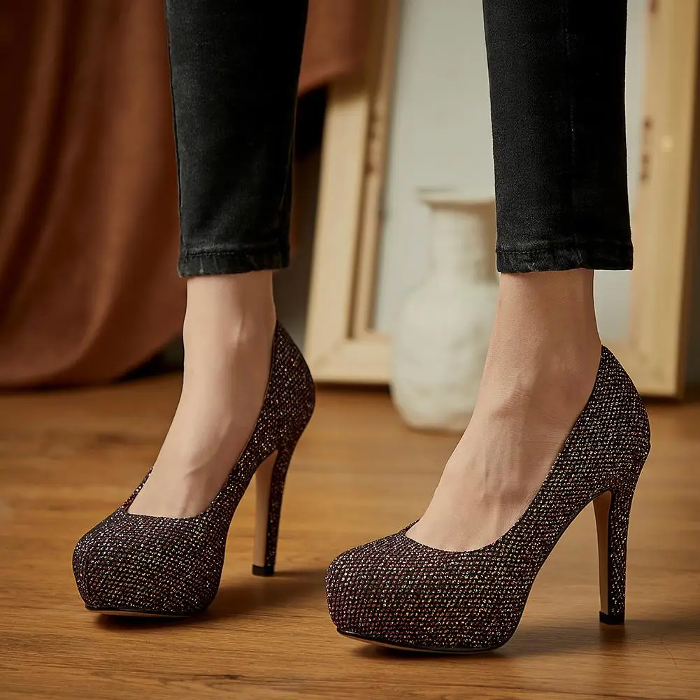 

SARAIRIS 2020 Dropship Thin High Heels Big Size 46 Women Shoes Woman Sexy Slip On Platform Bling Wedding Brides Pumps