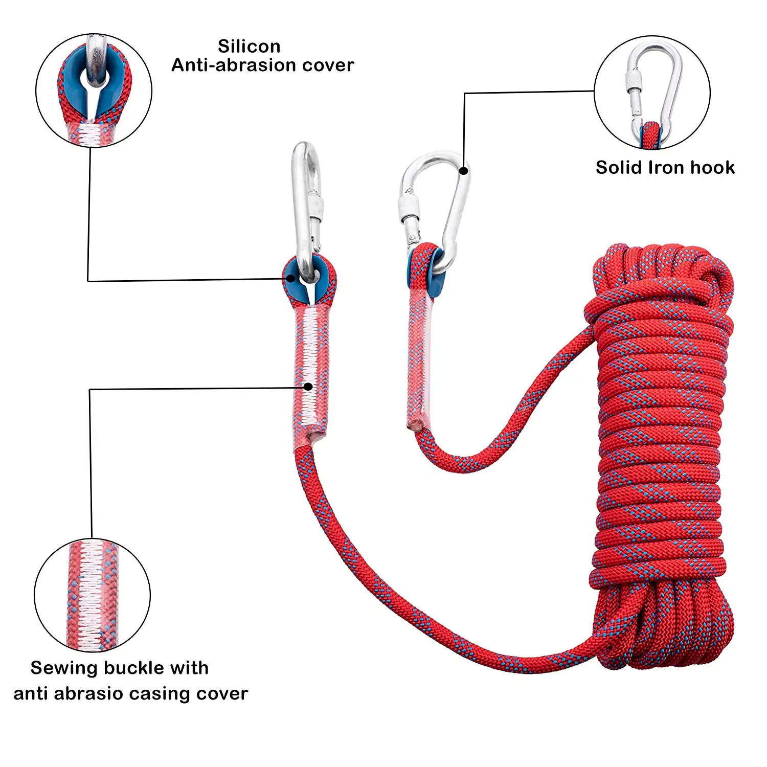 10 мм веревка для скалолазания, веревка для скалолазания, снаряжение для активного отдыха, альпинизма, выживания, пожарной безопасности, веревка с карабином для похода 304
