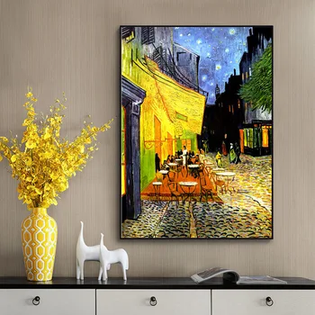 

Famous Van Gogh Cafe Terrace At Night Oil Painting Reproductions on Canvas Posters and Prints Wall Art Picture for Living Room