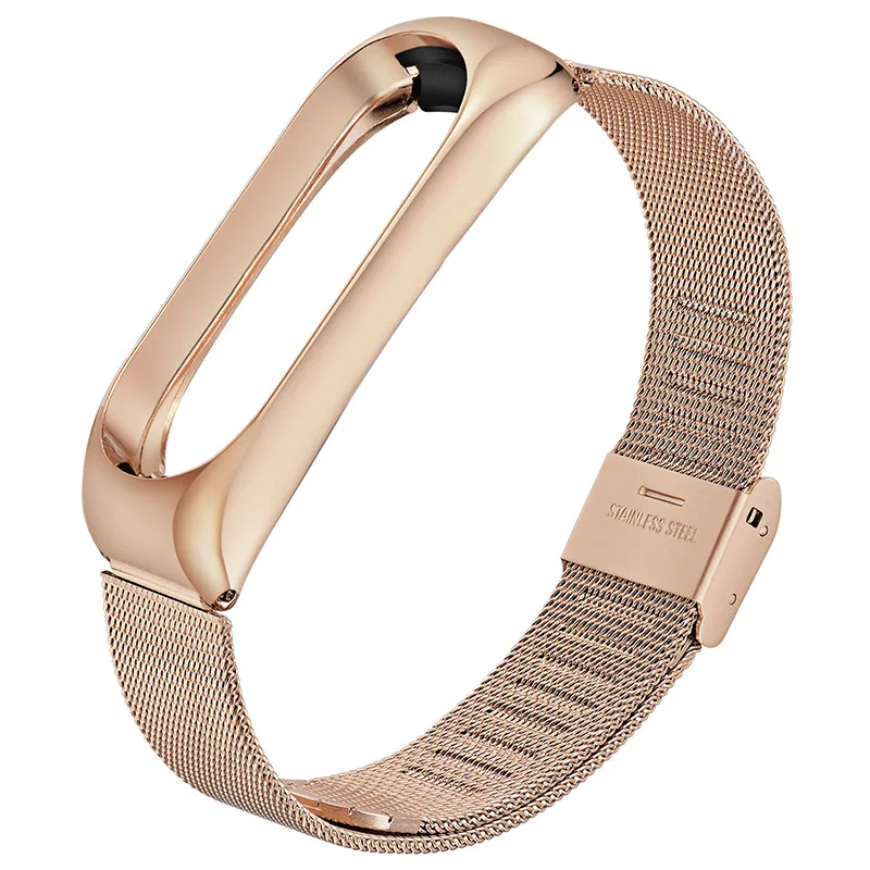 Ремешок из нержавеющей стали для xiaomi mi band 3 4, металлический ремешок для часов, умный Браслет mi band 3, сменные ремешки для часов mi 3 - Цвет: Rose Gold