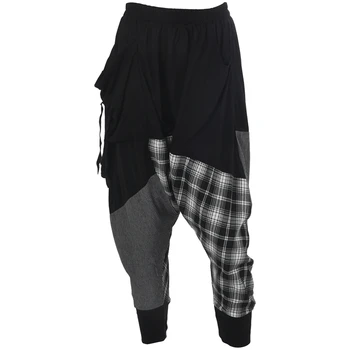 

Hip-hop Splice Lattice Women's Sweat Pants Double Bag Harem Baggy Cotton blend-black