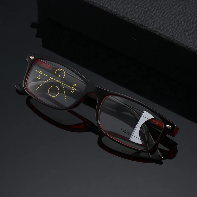 

Anti-Blue Light Presbyopia Reading Glasses HD Smart Zoom Distance Glasses Progressive Multi Focus Square Plastic Frame Unisex