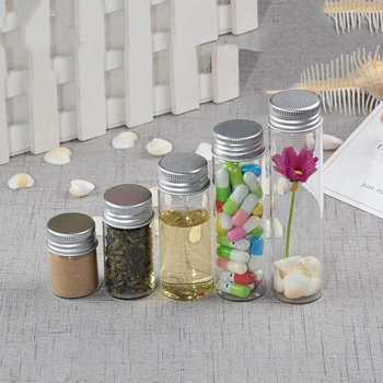 

24pcs Glass Transparent Screw-top Glass Bottle Sealed Sub-packed Aluminum Lid Sealed Cans Food Bottle Wishing Bottle 15ml 25ml