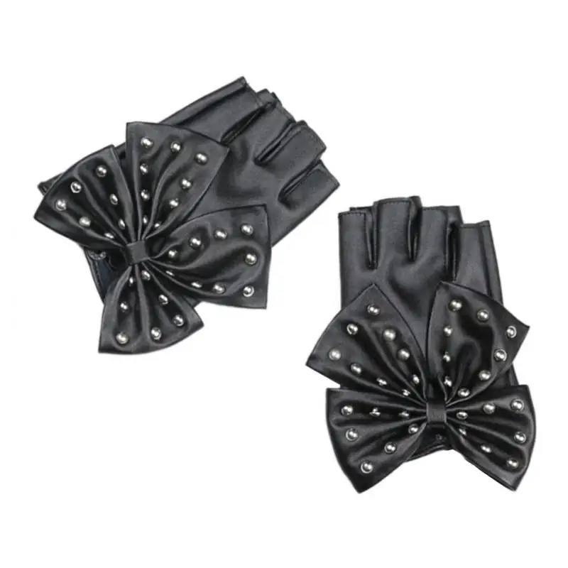 1 Pair Fashion Fingerless Gloves Female PU Leather Rivet Mitten Hip Hop