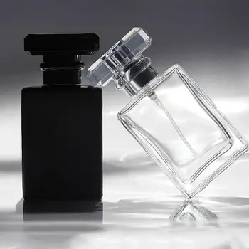 

1Pcs 30ml square perfume spray glass bottle reusable bottle black and transparent perfume bottle wholesale