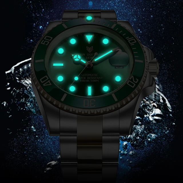 2021 LIGE New Watch Men Automatic Mechanical Tourbillon Clock Fashion Sport Diving Watch 100ATM Waterproof Luminous Watches Mens 2
