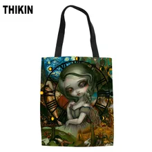 THIKIN персонализированные темные девушки шаблон сумки для шоппинга холщовая женская сумка многоразовая коробка для покупок дамская сумочка на заказ
