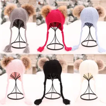 

Newborn Baby Kid Boy Girl Warm Knit Beanie Hat Fur Pom Beret Crochet Hemming Cap