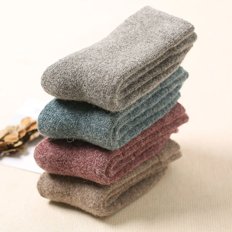 Women Winter  Warm Solid Color Wool Super Thick High Quality Cashmere Snow Casual Socks 2 Pair