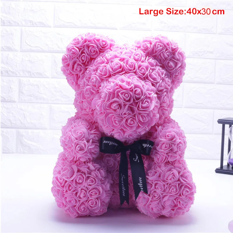 Large Pink Прямая поставка 40 см с сердцем большой красный медвежонок Teddi цветок розы искусственные украшения Рождественские подарки для женщин подарок на день Святого Валентина - Цвет: Large Pink